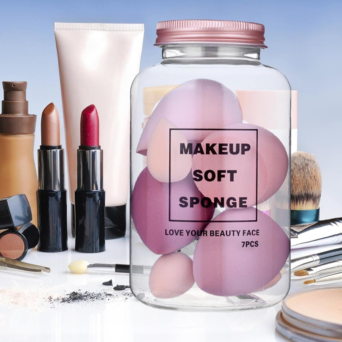 My Colors Makeup Sponge Set Beauty Blender with Egg Case, Soft Sponge For Liquid Foundation, Creams, and Powders?Latex Free Wet and Dry Makeup, 4 Big + 3 Mini -7 Pcs set - Image 9
