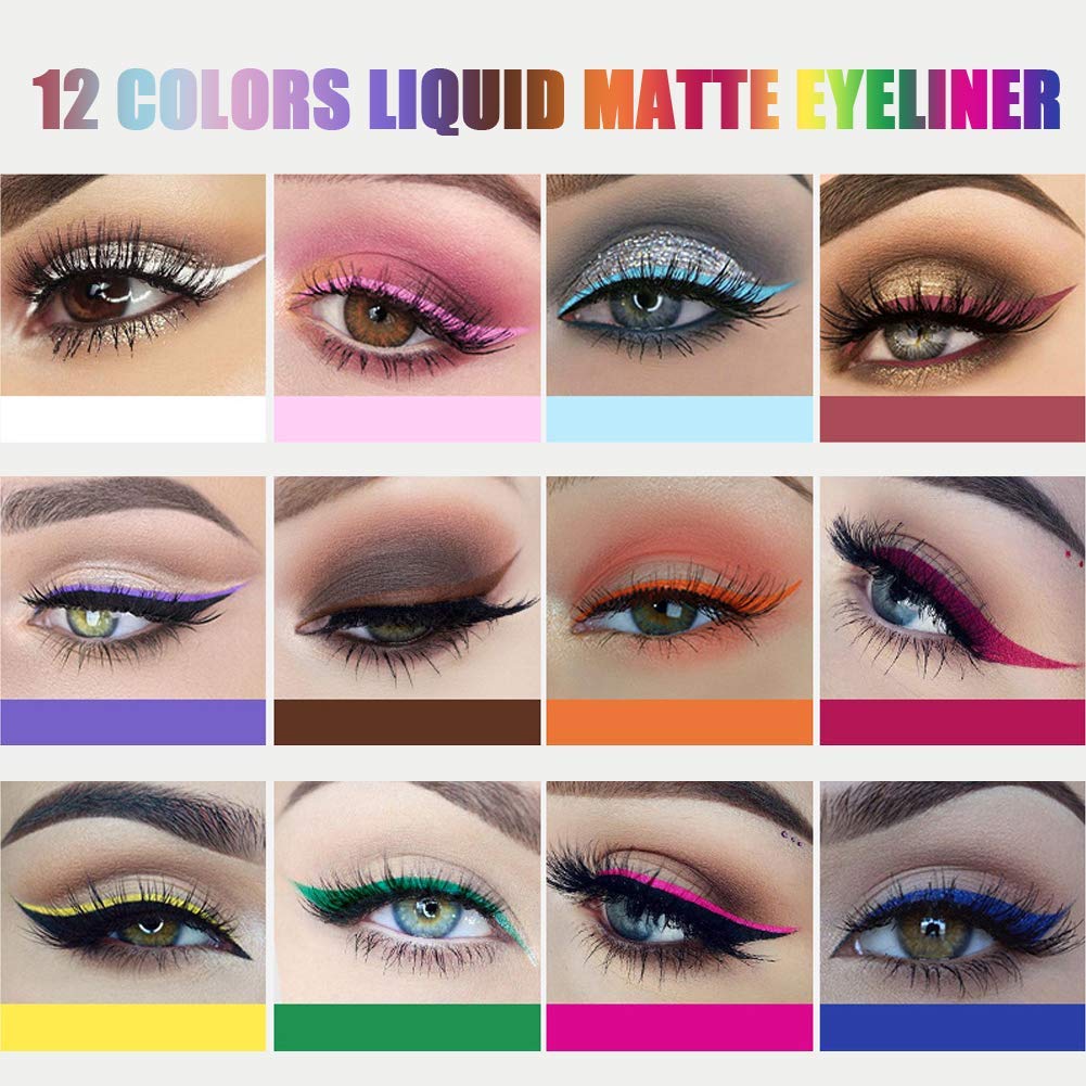 My Colors Colorful Liquid Eyeliner Set, 12 colors Matte Neon Eyeliner Pencil Pigmented Waterproof Smudgeproof Long Lasting Gel Eye Liner Eye Makeup Gift Kit for Women Multicolor - Image 4