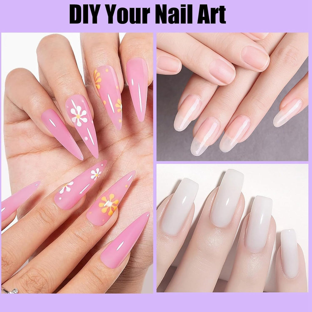 NAILWIND Poly Gel Nail extension kit - 3 Colors Clear, White, Pink, Builder Nails Gel Set with Nail Lamp, Nails' Extension Set With Slip Solution, Poly clips,for Women Girls - Image 5