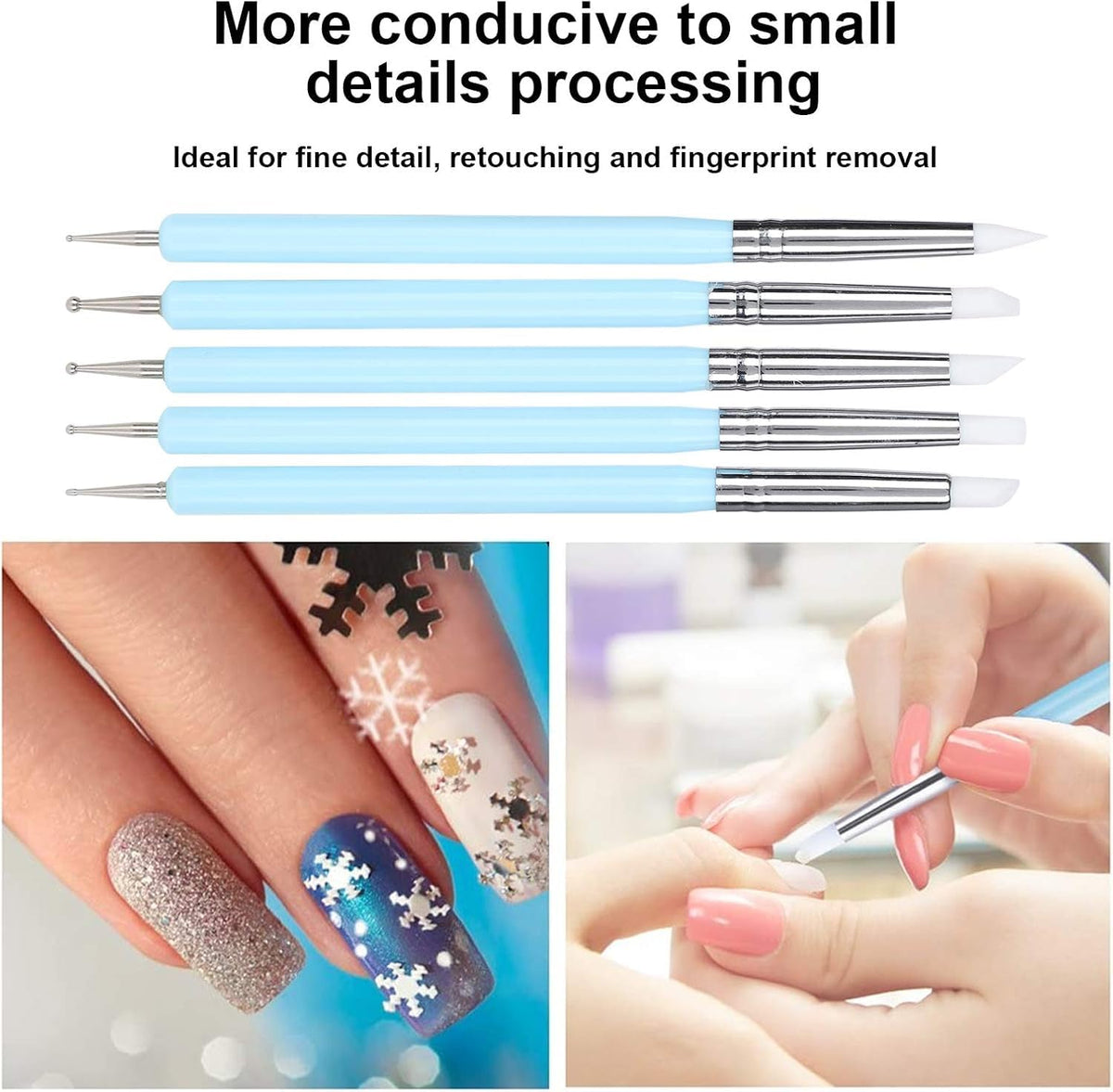 NAILWIND Silicone Clay Sculpting Tool Nail Art Dotting Tools, Pen Dual Head UV Gel Carving Pen, Nail Silicone Brushes Set ,Pottery Clay Sculpting Tools Modeling Painting Drawing Tool DIY Art Craft (Blue, 5 pcs) - Image 9