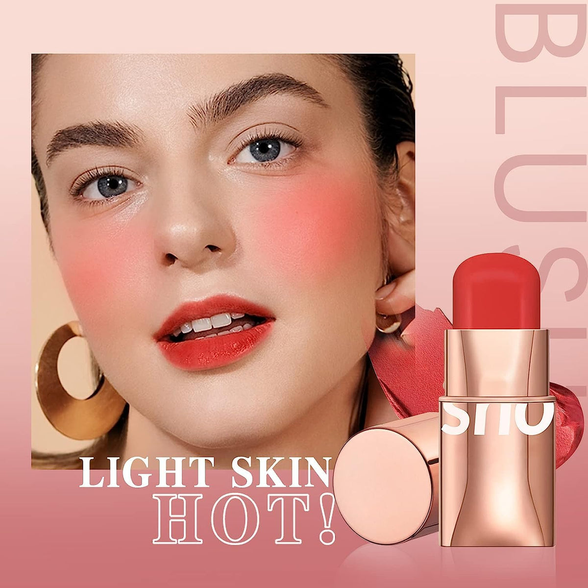 COSLUXE O TWO O Blush Stick for Cheeks Makeup,Waterproof Cream Blush Face Stick Multi-Use Lip and Cheek Tint, Lightweight Easy to Blend Natural Cream Blusher 02 - Red - Fervor - Image 5