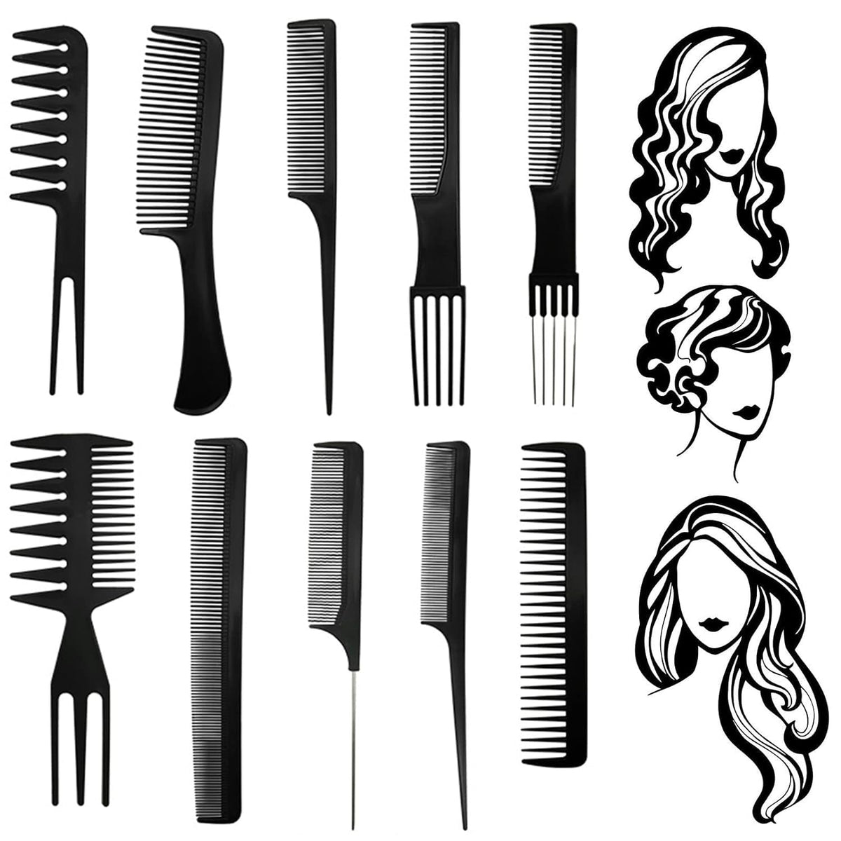 My Colors Hair Styling Comb Set,10 PCS Hair Stylists Professional Styling Comb Set Variety Pack Great for All Hair Types & Stylesfor Women Men Kids - 10 PCS OF 1 SET, BLACK - Image 2