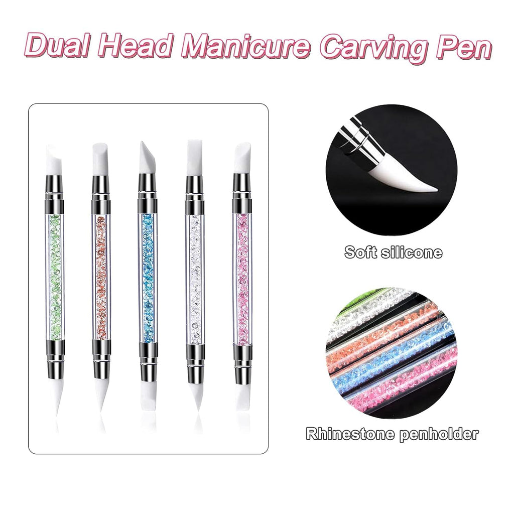 NAILWIND 5 Pcs Dual Nail Tools Nail Art Sculpture Pen,Silicone Head Acrylic Handle Nail Art Brushes,Nail Art Tools for Home Salon - Image 9