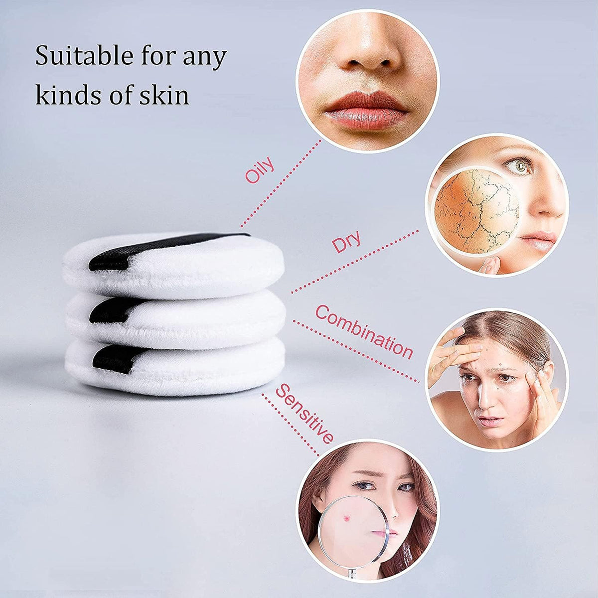 PNF PROFESSIONAL Makeup Powder Puff with Strap | Ultra Soft Washable | Pure Cotton Round Makeup Puff | for Loose Powder Mineral Powder for Woman Girl, Small Size (WHITE, 2 PCS) - Image 3