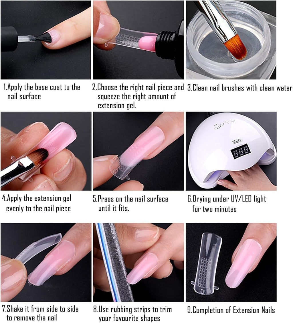 NAILWIND 100Pcs Poly Gel False Nail Tips, Nail Extension Form for Poly Nail Gel Nail Extension, Full Cover Uv Acrylic Nail Art Mold Fake Nails Extension Transparent Pack Of 1 - Image 7
