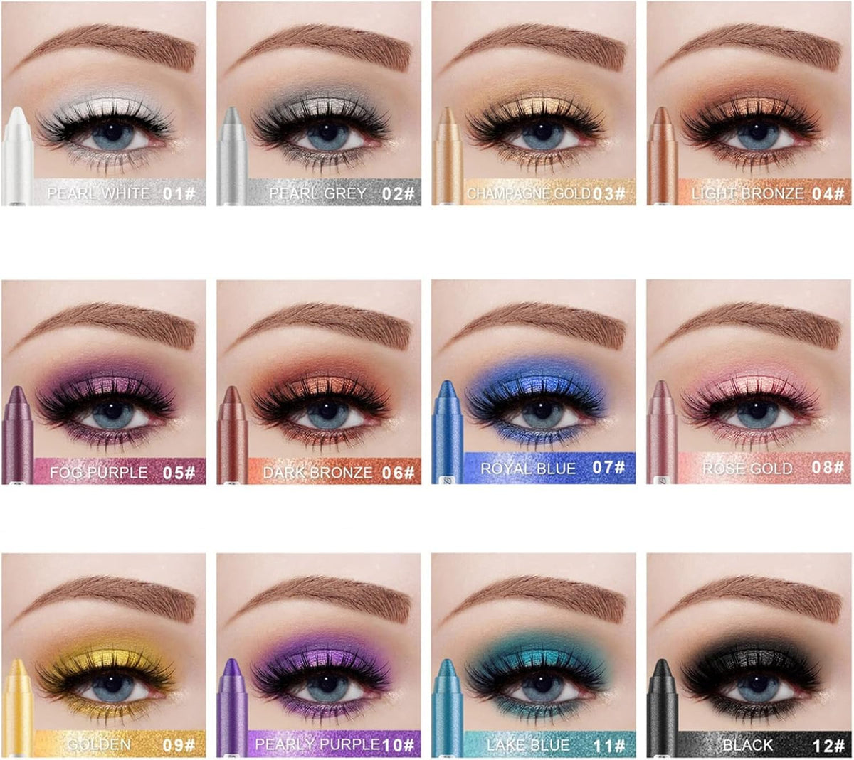 My Colors Eyeshadow Stick Set, 12Pcs Shimmer Cream Eyeshadow Pen High Pigmented Eye Shadow Stick Waterproof Long Lasting Eye Makeup Gift for Women Girls - Image 2