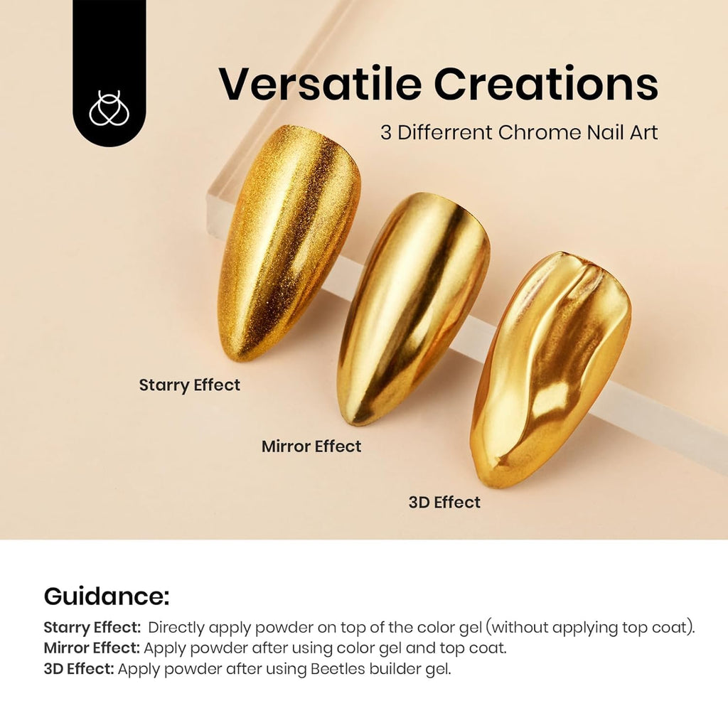 NAILWIND Chrome Nail Powder | Mirror Effect Chrome Powder for Nails Glitter Long Lasting | Pearl Aurora Mermaid Nail Powder | Holo Pigment Nail Art DIY Design Decorattion (Gold, 4 PCS) - Image 8