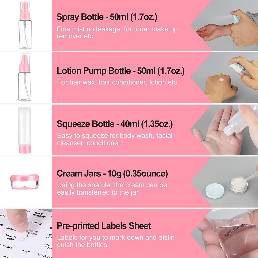 COSLUXE Travel Bottles Kit | Travel Cosmetics Bottles Set | Portable Multipurpose Cosmetics Toiletries Travel's Refillable Bottles | for Storing Shampoo, Gel, Cream Jar | Lotion Dispenser 7 - Pcs Set - Image 4