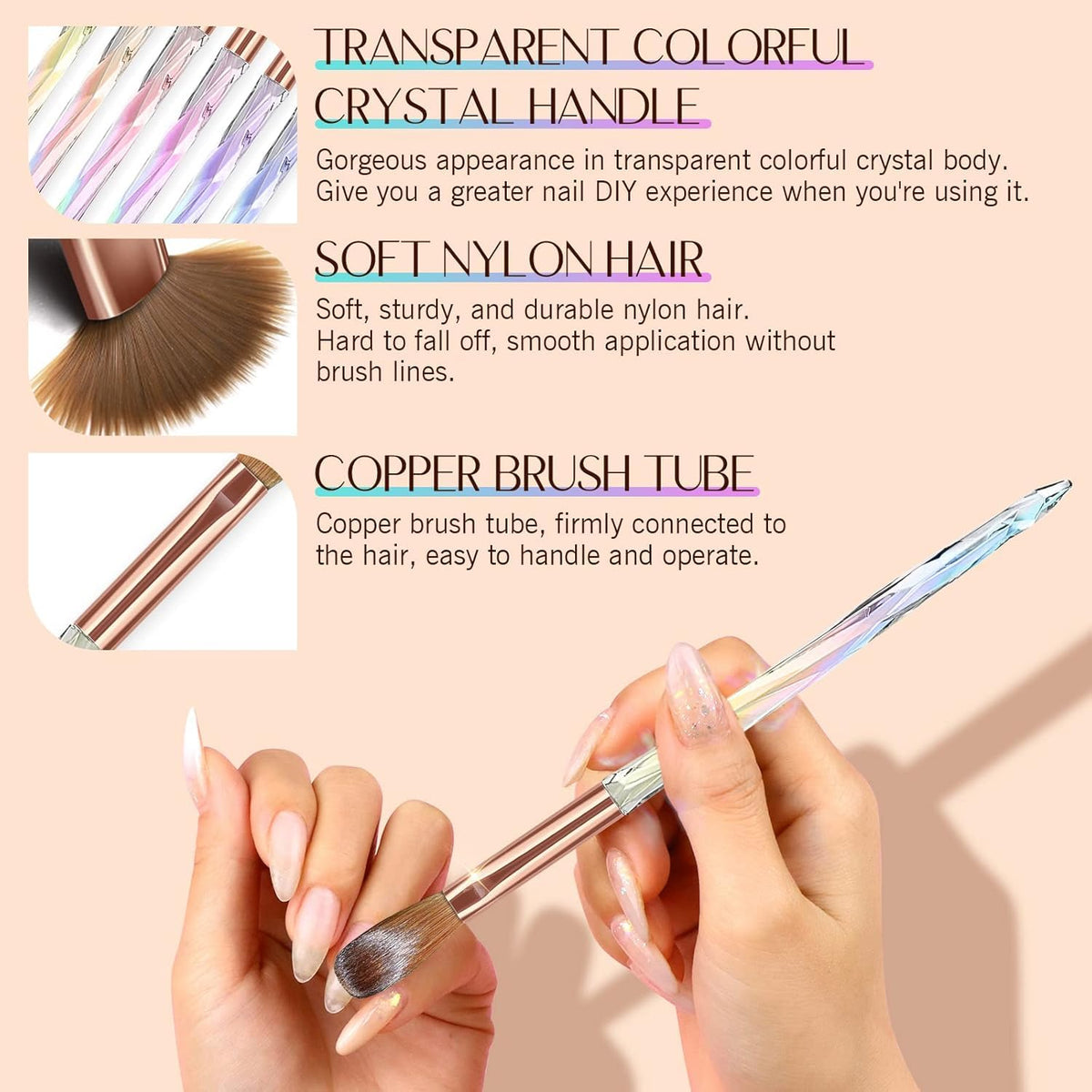 NAILWIND Acrylic Brush Set 6PCS Professional Nail Brushes for Application, Powder, Art Extension, 3D Carving, Manicure Tool, Home DIY - Sizes 4/6/8/10/12/14 - Image 2