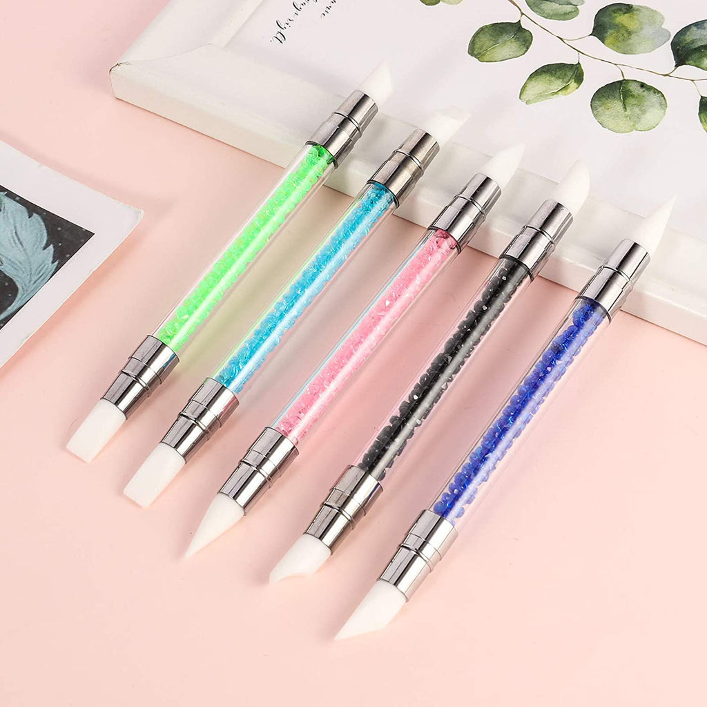 NAILWIND 5 Pcs Dual Nail Tools Nail Art Sculpture Pen,Silicone Head Acrylic Handle Nail Art Brushes,Nail Art Tools for Home Salon - Image 3