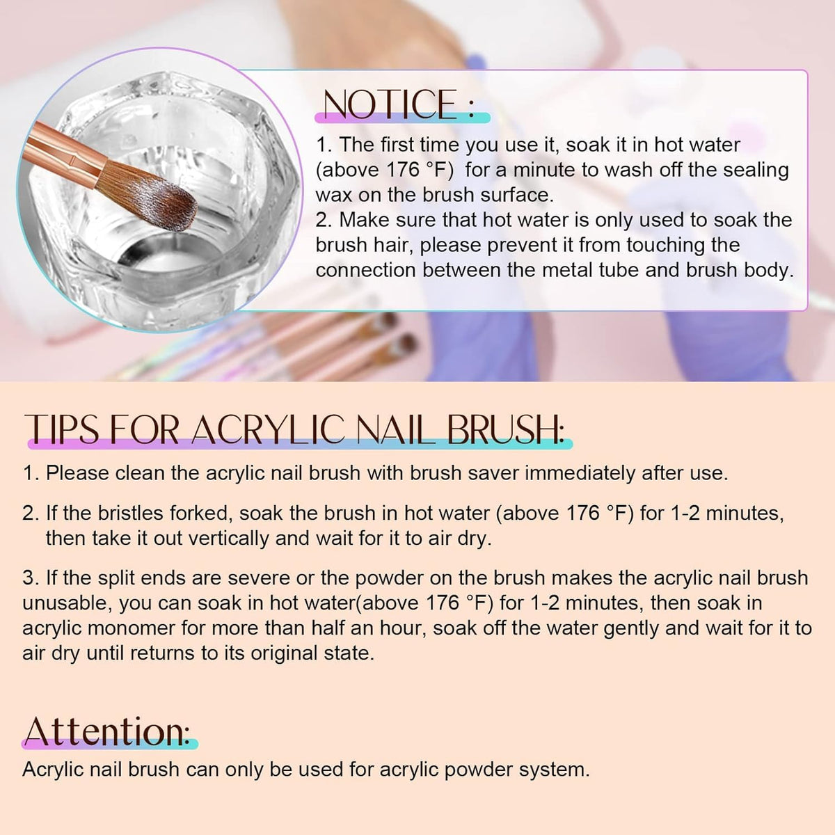 NAILWIND Acrylic Brush Set 6PCS Professional Nail Brushes for Application, Powder, Art Extension, 3D Carving, Manicure Tool, Home DIY - Sizes 4/6/8/10/12/14 - Image 6