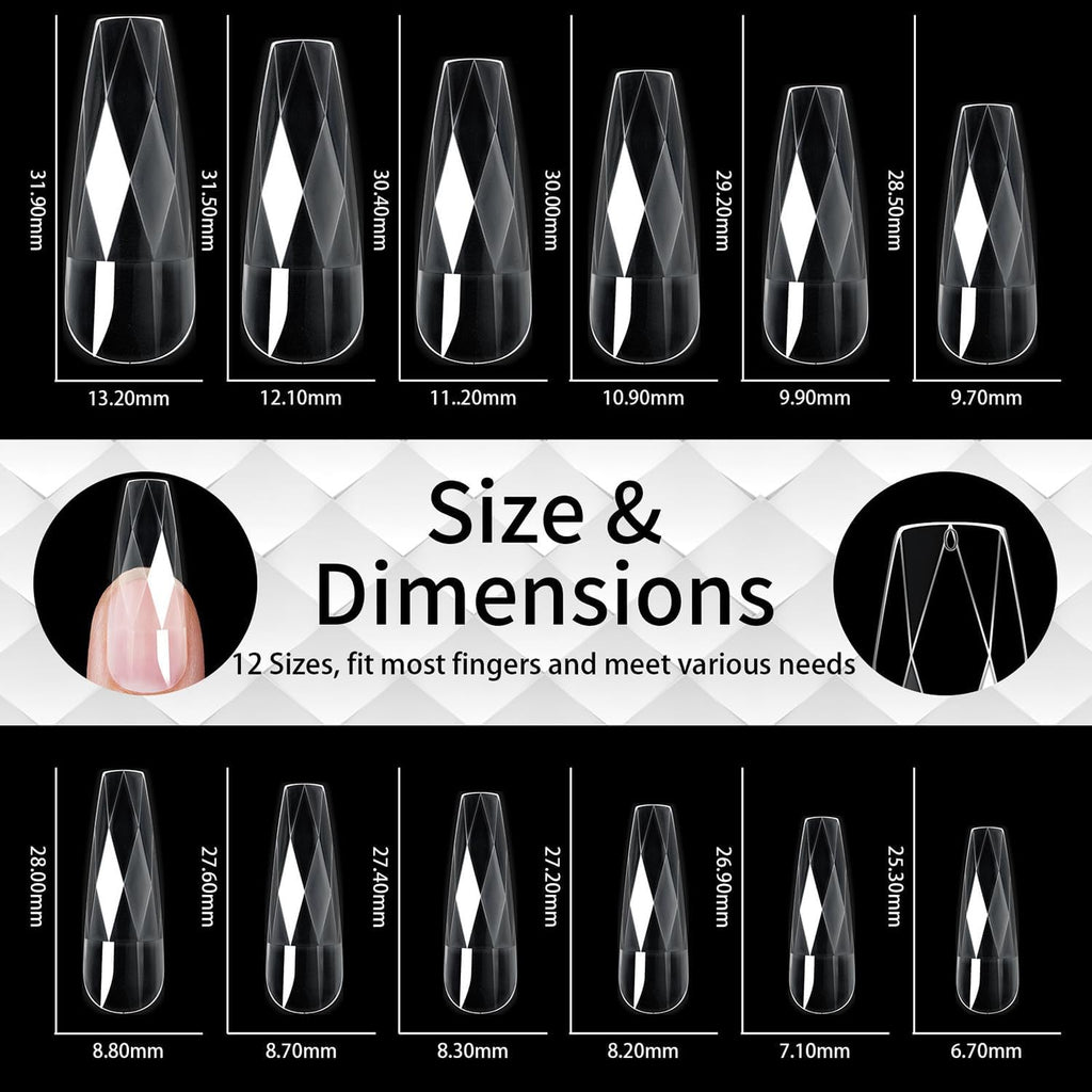 NAILWIND 3D Diamond Shape Designs False Nails,150 Pcs Soft Gel Tips Full Cover Acrylic Nail Tips, Nail Extension 14 Sizes Suitable for Nail Tips Art Salons ? Home (CLEAR, COFFIN) - Image 3