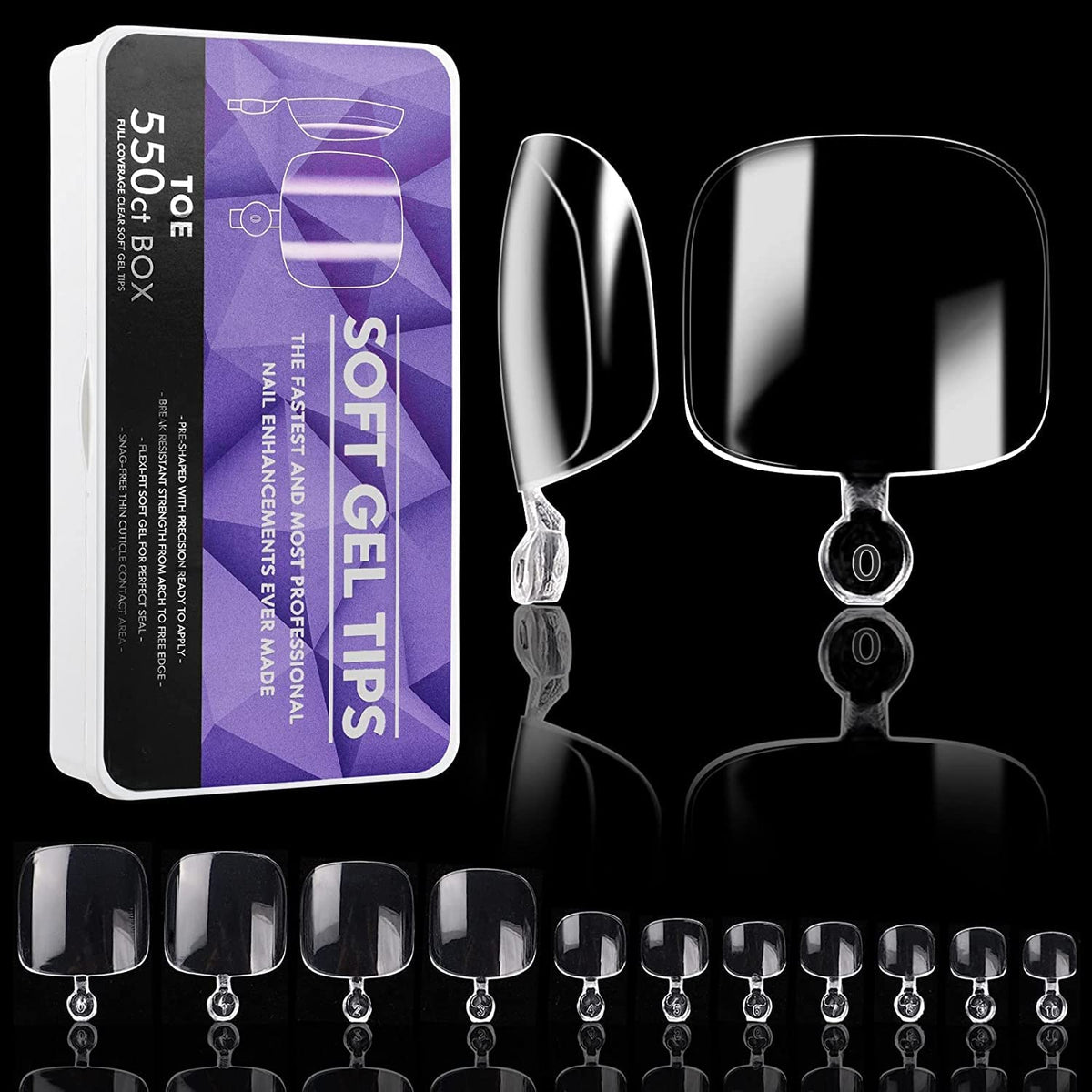 NAILWIND Soft Gel Toenail Tips, 550Pcs Soft Gel Toe nail Tips, Toe Press On Nails, 11 Sizes Full Cover Acrylic False Nail Tips, for Beginner and Professional Home Salon Diy - Image 2