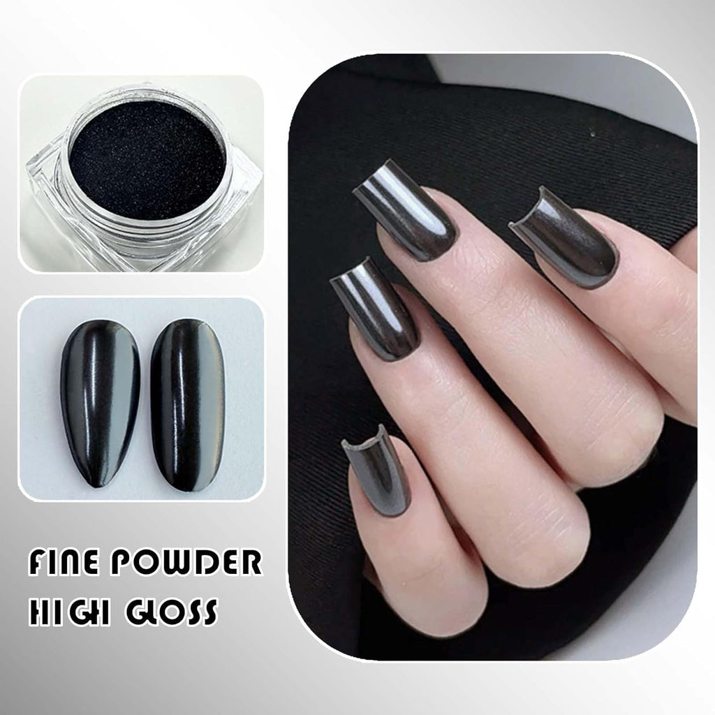 Nailwind Chrome Nail Powder, Black Mirror Nail Powder - Glossy, Glitter & Mirror Effect - DIY Nail Art Accessory with Metallic Pigments - Black - Image 2
