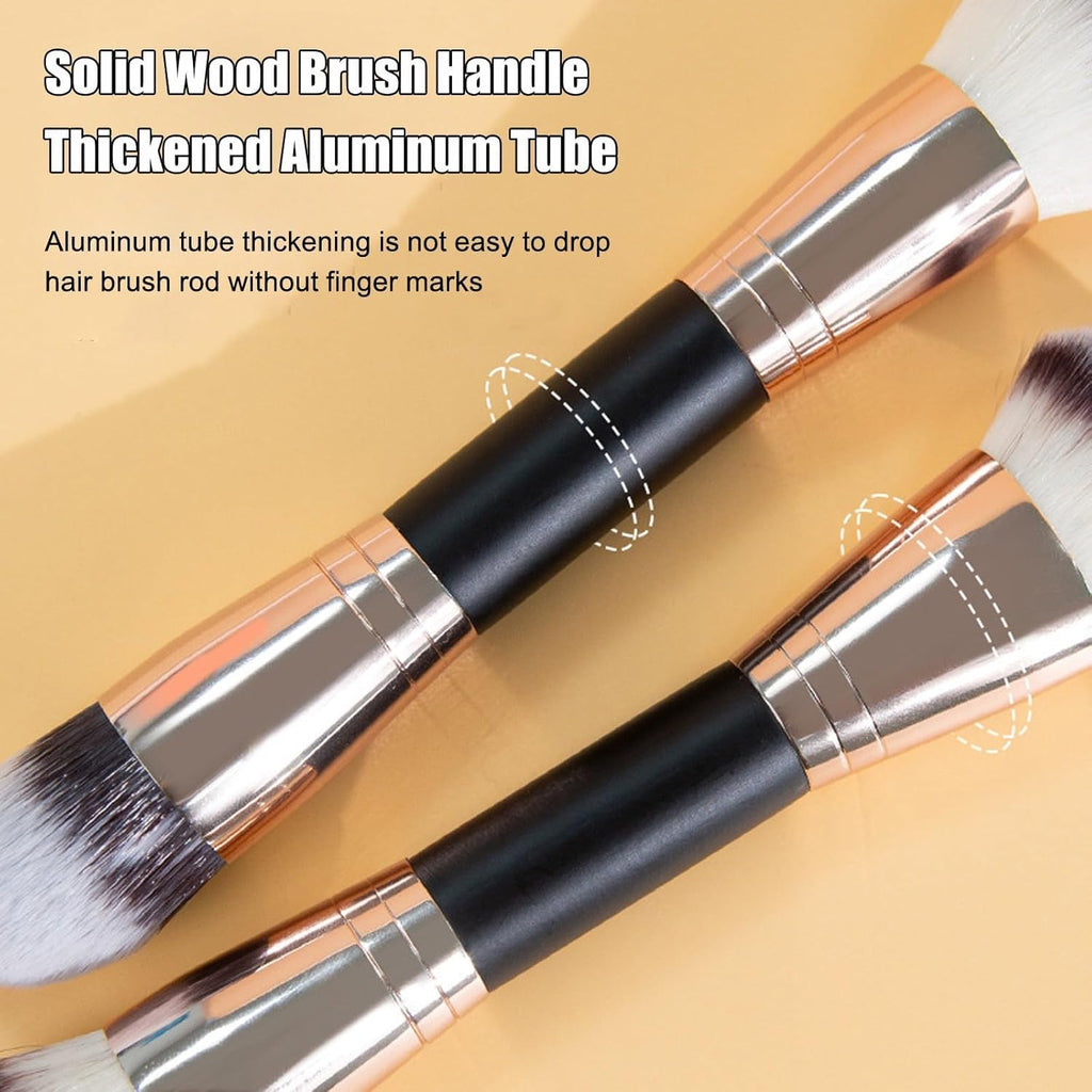 COSLUXE Makeup Brushes Dual-ended Foundation Brush Concealer Brush, 2-in-1 Make Up Brushes Synthetic Kabuki Brush for Concealer Eye Shadow Eyeliner Eyebrow Make Up Brush (Brown - Flat/Angled Round, 1 - Pcs) - Image 5