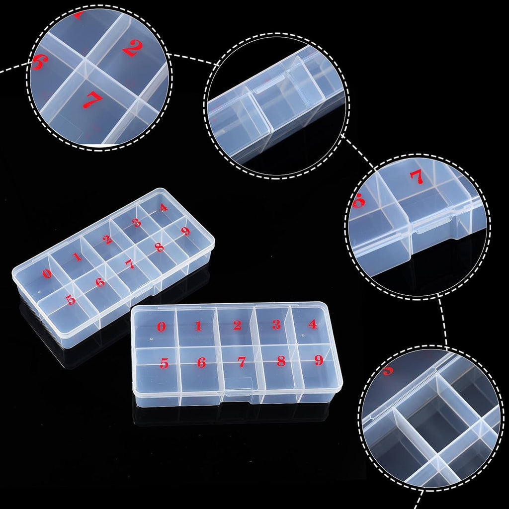 NAILWIND Nail Tip Box False Empty Nails Tips Organizer Storage, 10 Number Spaces Storage Case Container Nails Box Plastic Grid for Fingernails Crystal, Jewelry, Accessories WHITE, 1- PCS - Image 4