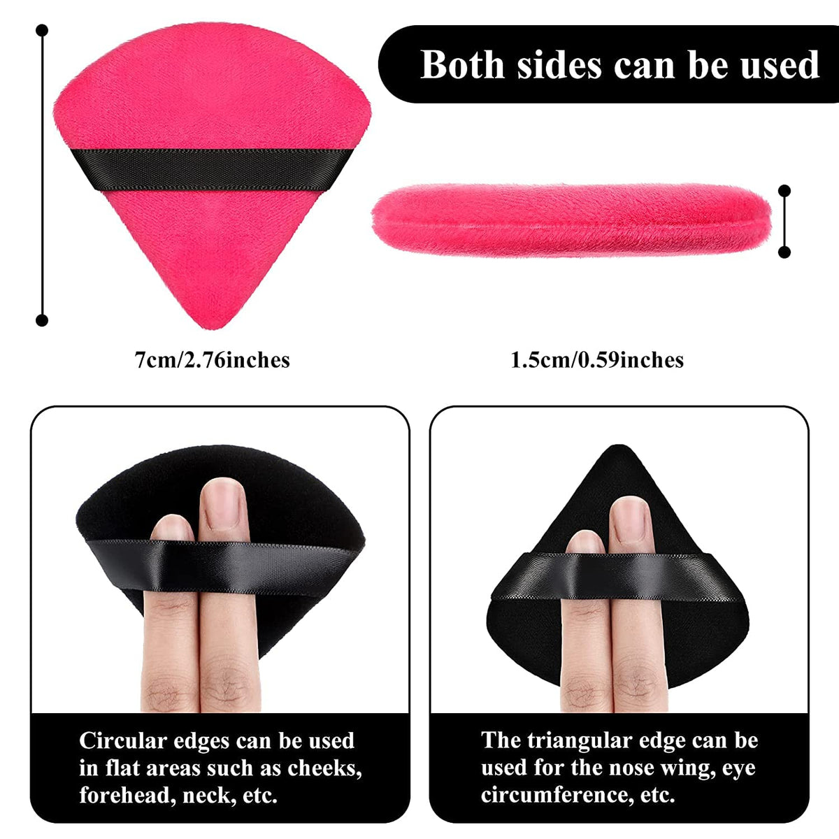 COSLUXE Pure Cotton Powder Puff, Triangle Wedge Shape Designed for Contouring, Under Eyes and Corners Loose Powder Mineral Powder Body Powder Makeup Tool (BLACK & PINK, Pack of 6) - Image 4