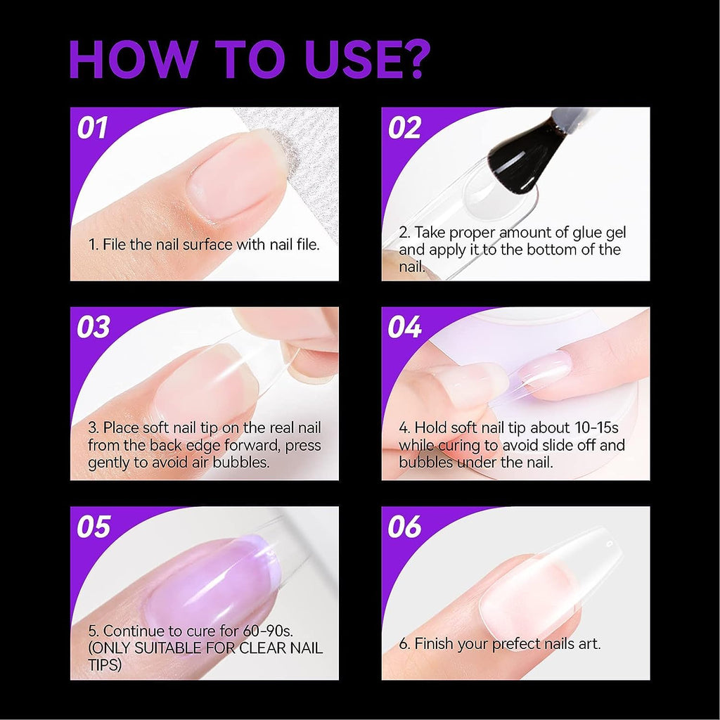 NAILWIND Gel Kit, Soft Tips, False Nails for Art Polish Soak Off Lamp Easy Extensions Acrylic Fake Press on Tips (13 - French M Square, 500 - PCS) - Image 6