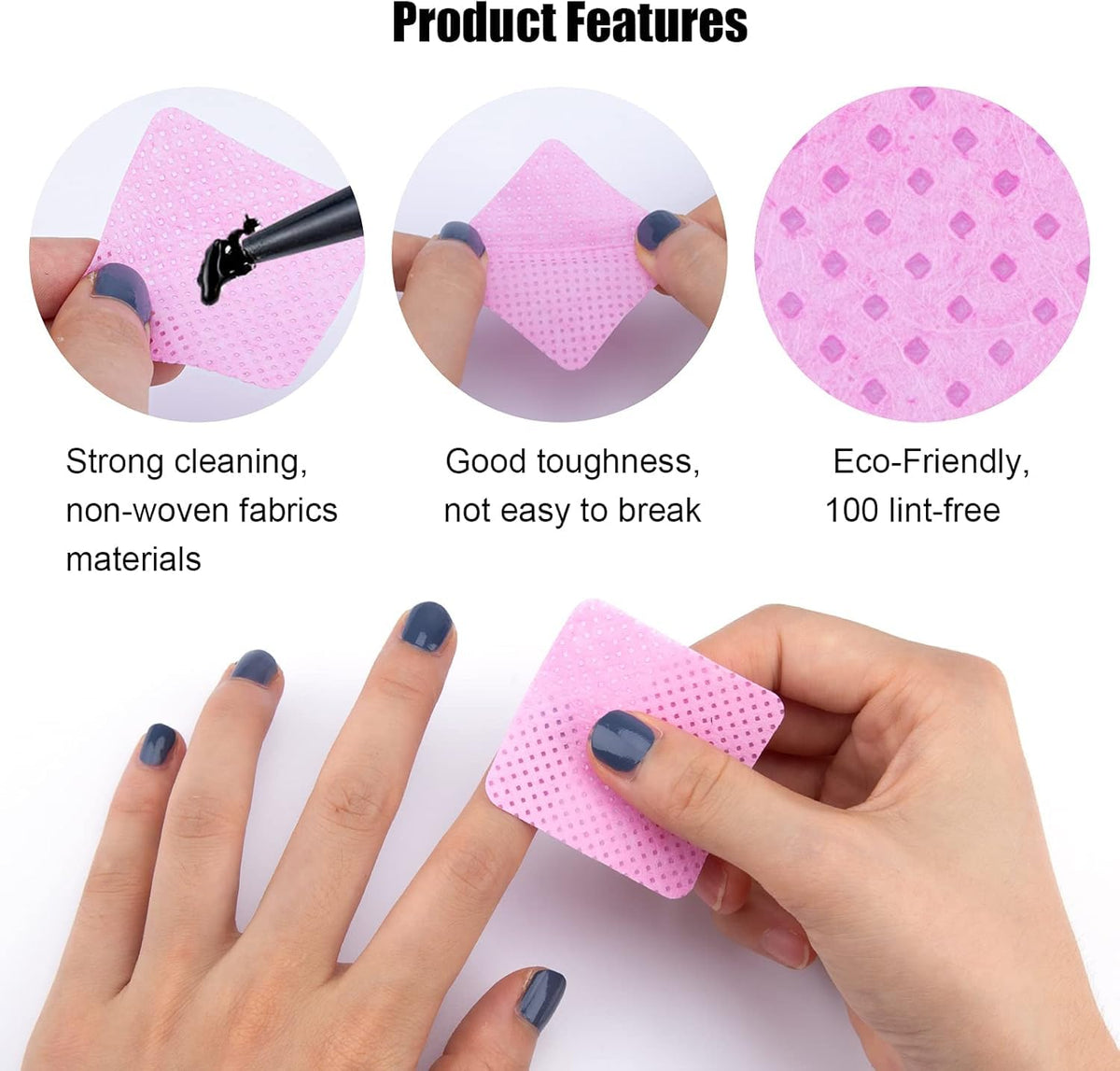 NAILWIND Lint Free Wipes, Cotton Pads for Nail Polish Removal, Eyelash Glue Cleaner, Extension Tool (Pink, 200-PCS) - Image 4