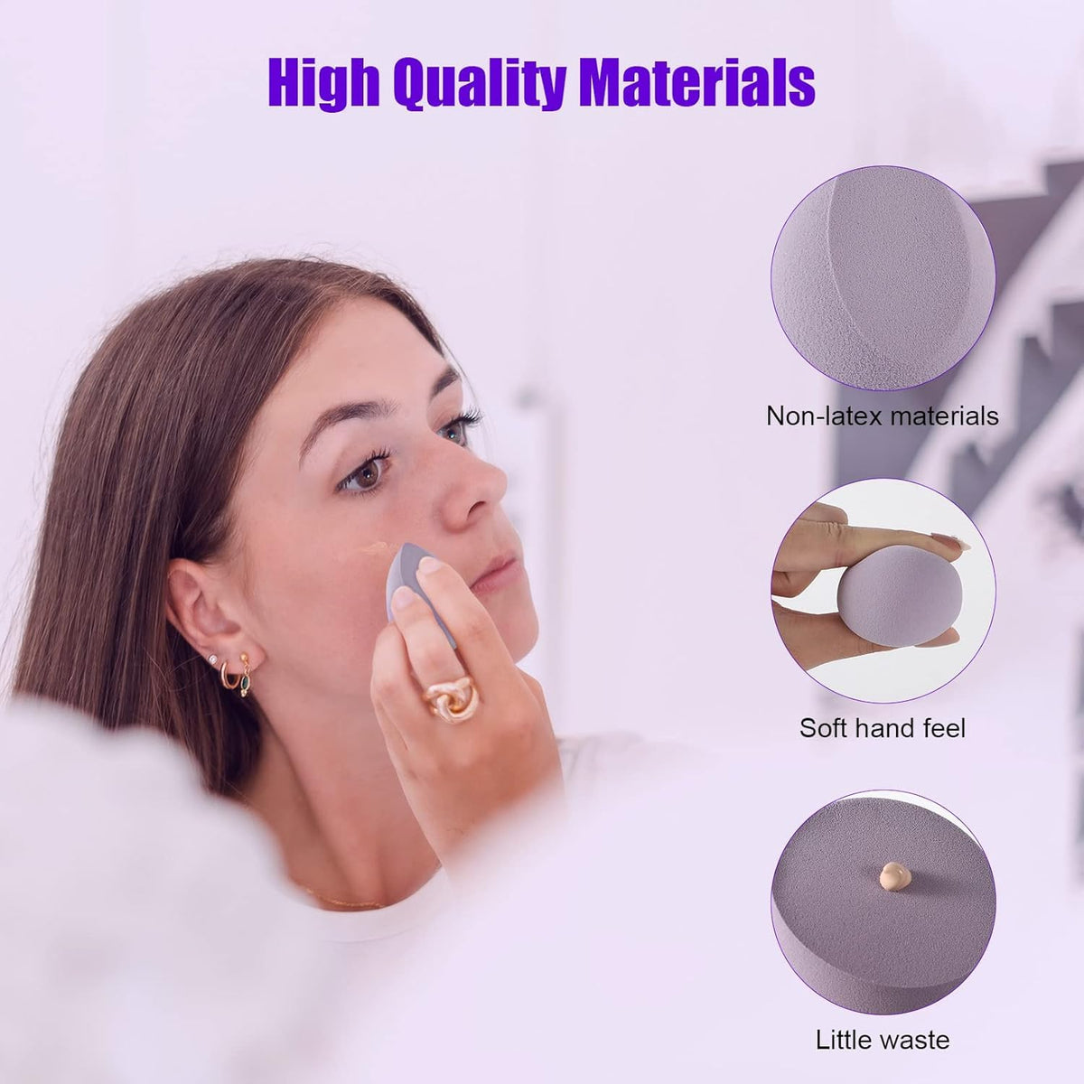 COSLUXE Makeup Sponge Set Beauty Blenders with Egg Case, Soft Sponge For Liquid Foundation, Creams, and Powders?Latex Free Wet and Dry Makeup Pink Series, 8 Pcs - Image 5