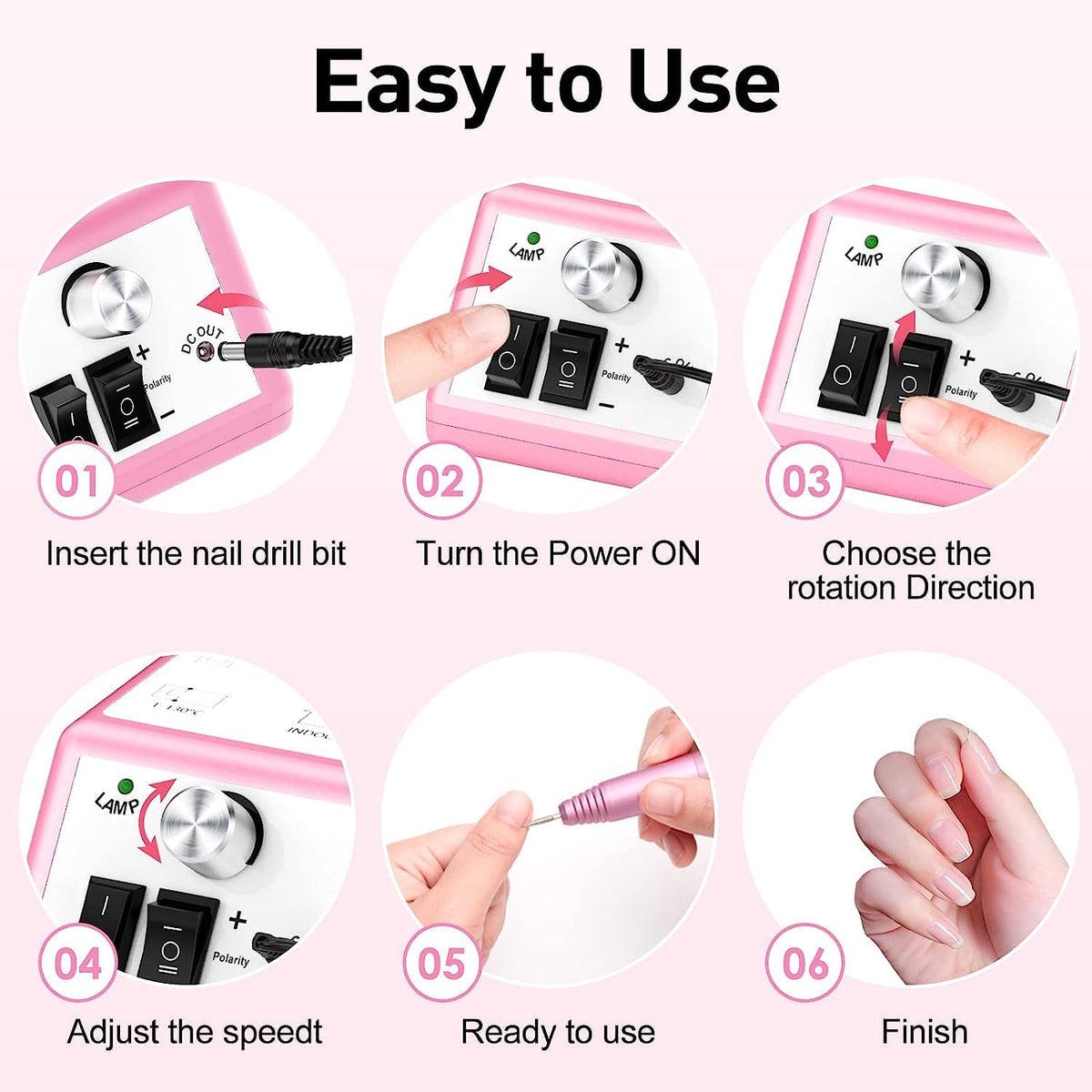 NAILWIND Professional Nail Drill Machine 20000 RPM, Electric Nail Drill, Nail File Kit for Acrylic Nails, Gel Nails Glazing Nail Art Polisher Sets for Home Salon Use Nail Drill Manicure Pedicure Set - Image 7
