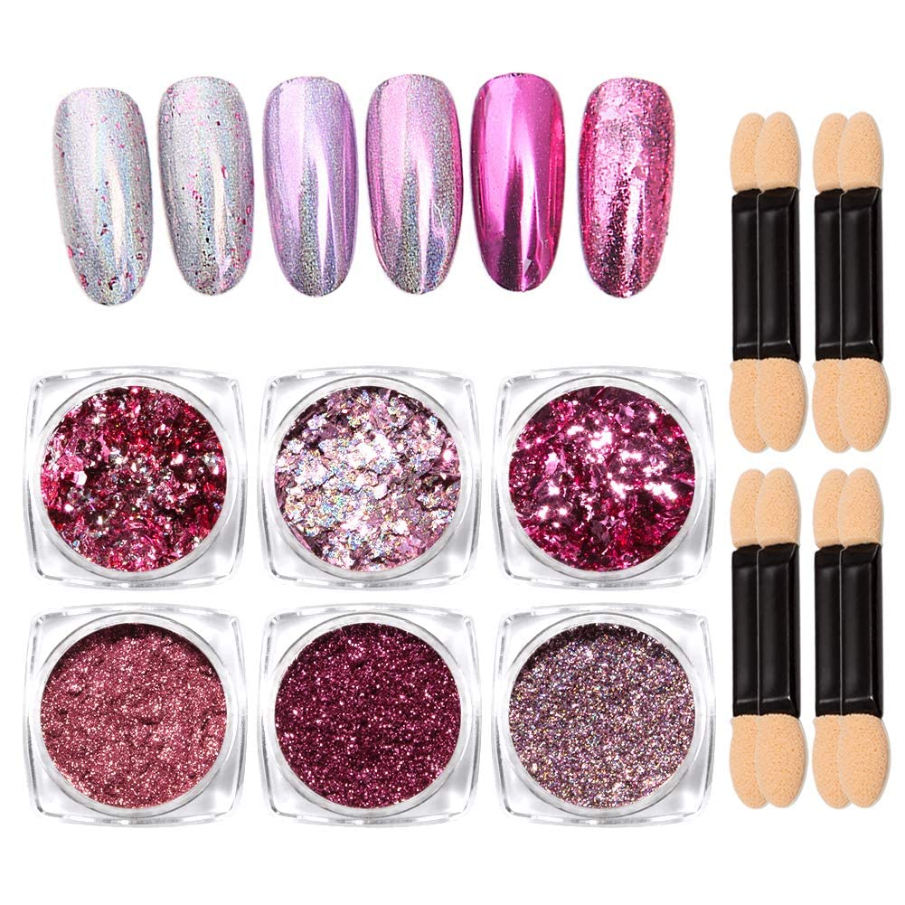NAILWIND Nail Glitter Powder, Chrome Nail Powder, Metallic Mirror Powder, for Woman Girls,Nails Decoration,Nail Art Manicure,Nail Designs (6 Pcs Set, Pink) - Image 2