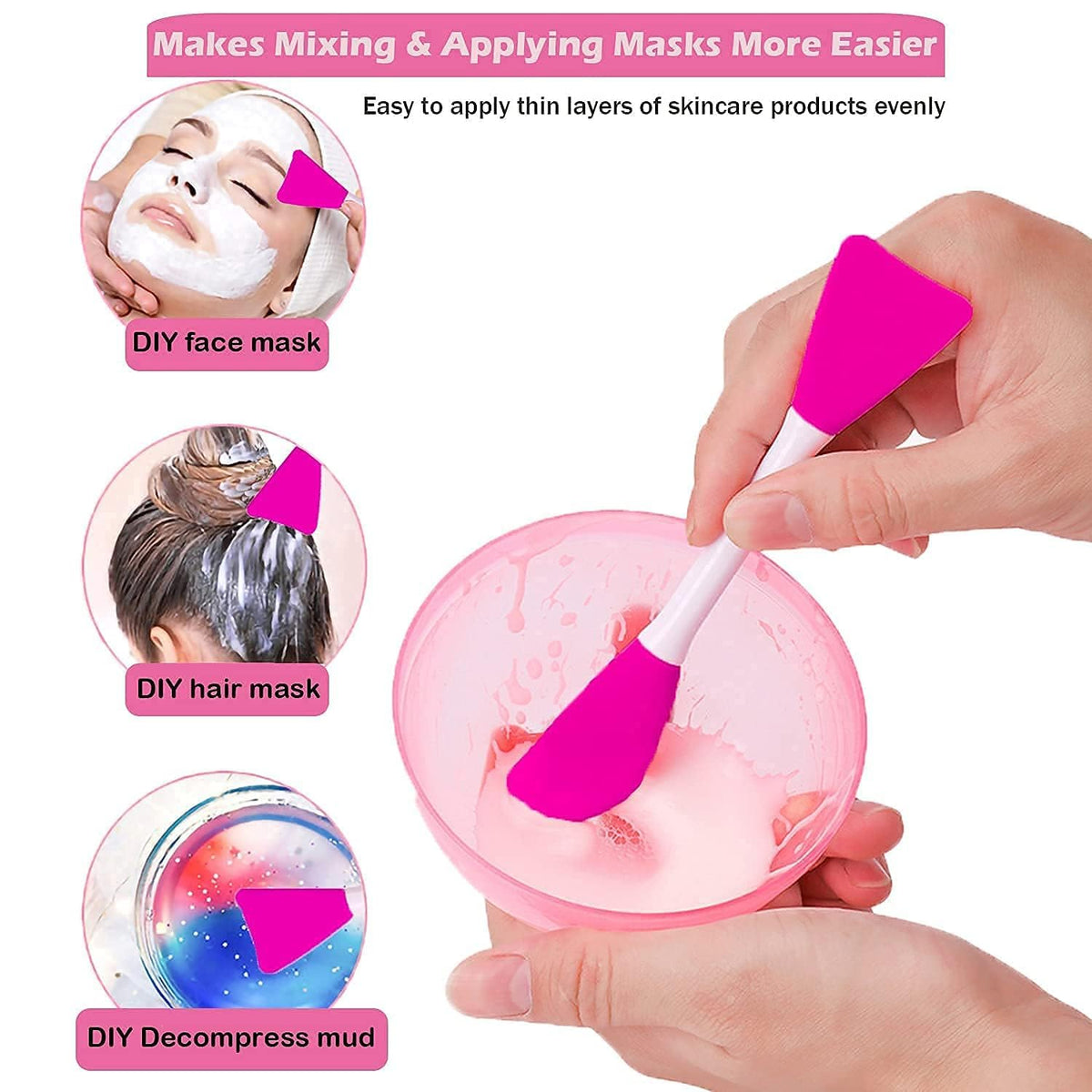 Cosluxe 4pcs Mask Applicator Silicone Face Brush Face Mud Cream,Clay Mask,DIY,Modeling Masks Brushes DIY Mud Mixing Spatula Double-end Handheld Scoop Skin Care Make up Foundation - Image 4