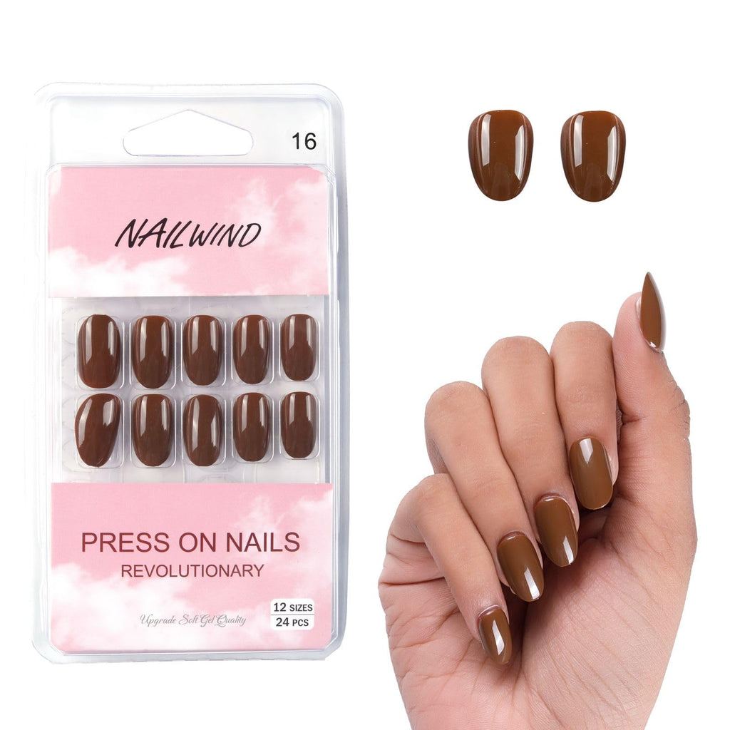 NAILWIND 24 Natural French Short False Nails Acrylic Full Cover Nails,Natural Fake Nails Delicate & Comfortable for Women and Girls (N16, 24 Count -Pack of 1)