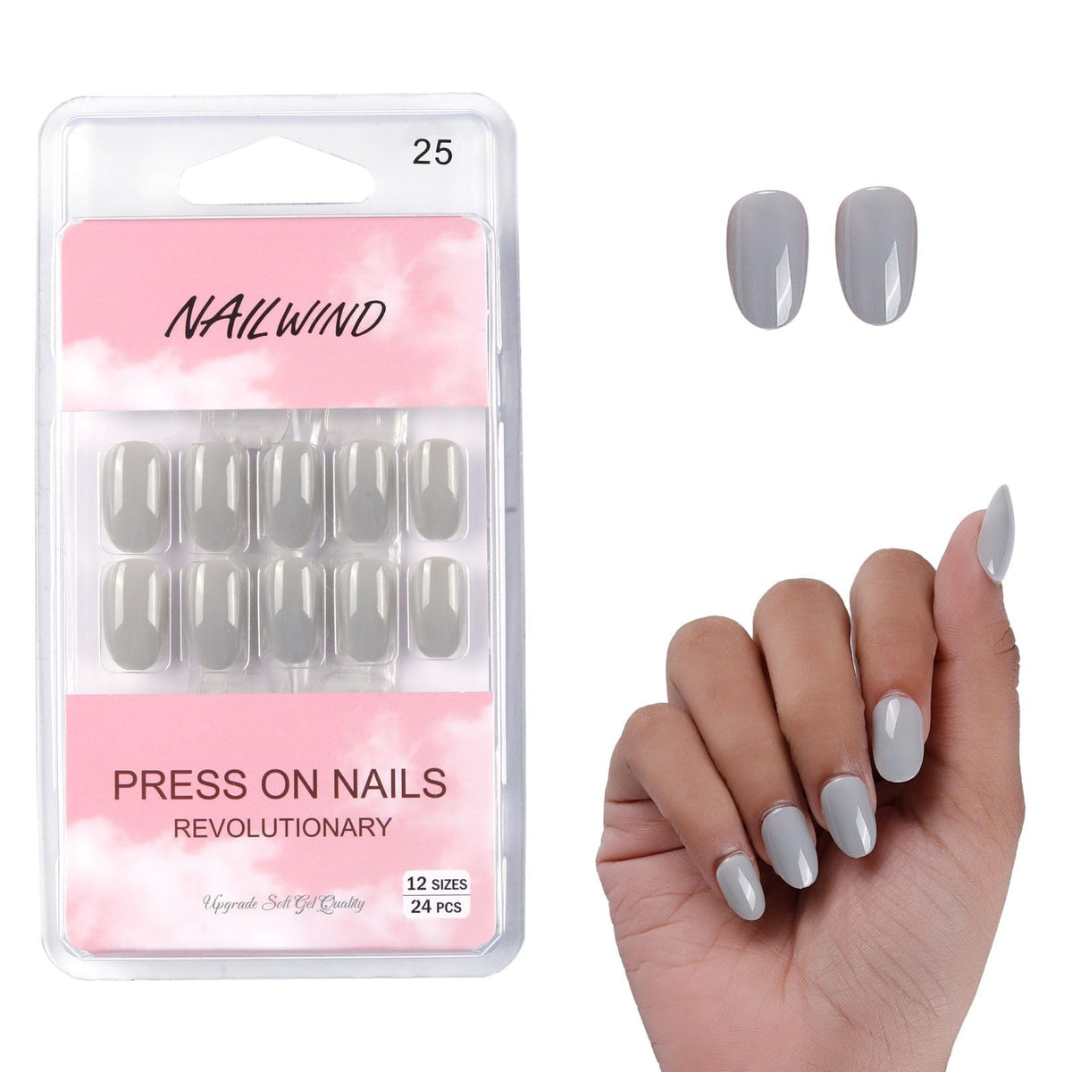 NAILWIND 24 Natural French Short False Nails Acrylic Full Cover Nails,Natural Fake Nails Delicate & Comfortable for Women and Girls (N25, 24 Count -Pack of 1)