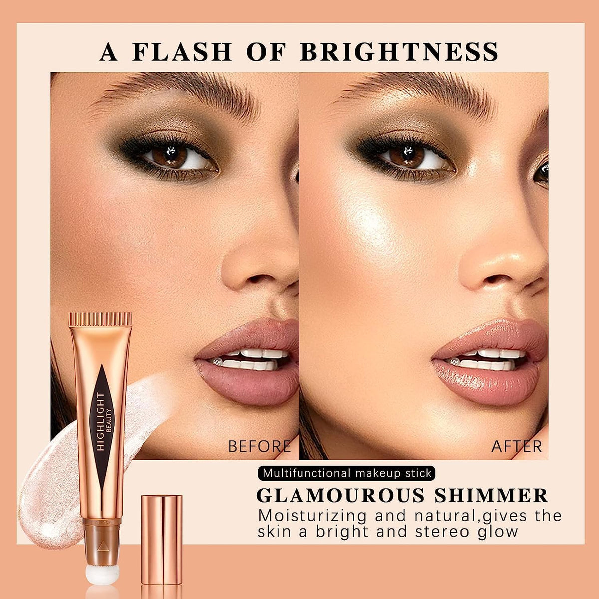 My Colors Liquid Highlighter Stick with Cushion Applicator, Soft Touch Long Lasting Natural Matte Finish, Silky Cream Face Highlighter and Contour Bronzer Stick (H3) - Image 7