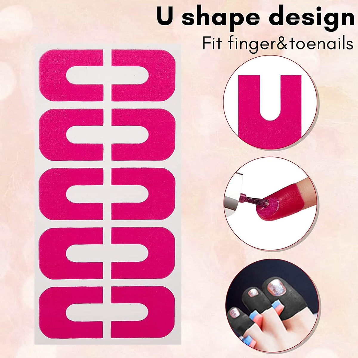 NAILWIND Nail Protector, Nail Peel Off Tapes, Disposable Nails Polish Protector Soft U-Shape Spill-Proof Sticker Tape for Nails Art Painting, Keep Polishing Without Mess 5 Sheets 50 Piece - Image 4