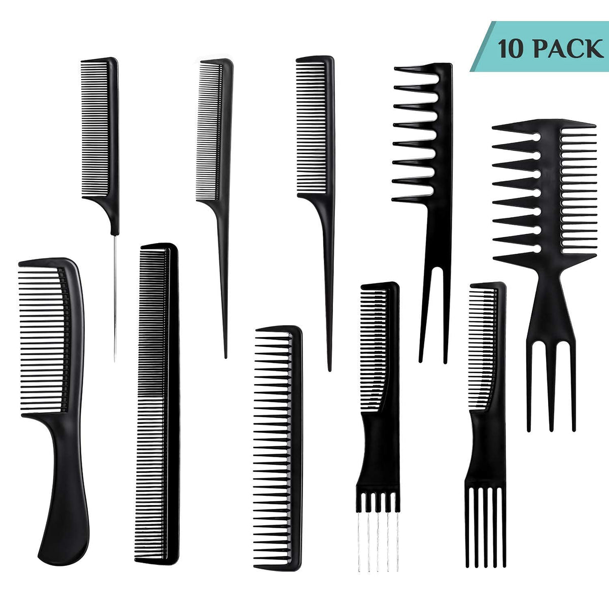 My Colors Hair Styling Comb Set,10 PCS Hair Stylists Professional Styling Comb Set Variety Pack Great for All Hair Types & Stylesfor Women Men Kids - 10 PCS OF 1 SET, BLACK - Image 3