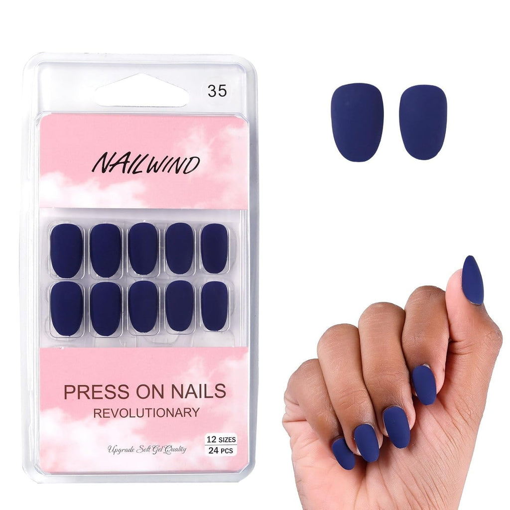 NAILWIND 24pcs Press on Nails | Matte Natural French Short False Nails | Acrylic Full Cover Nails | Natural Fake Nails Delicate & Comfortable for Women and Girls (V-35) - Image 2