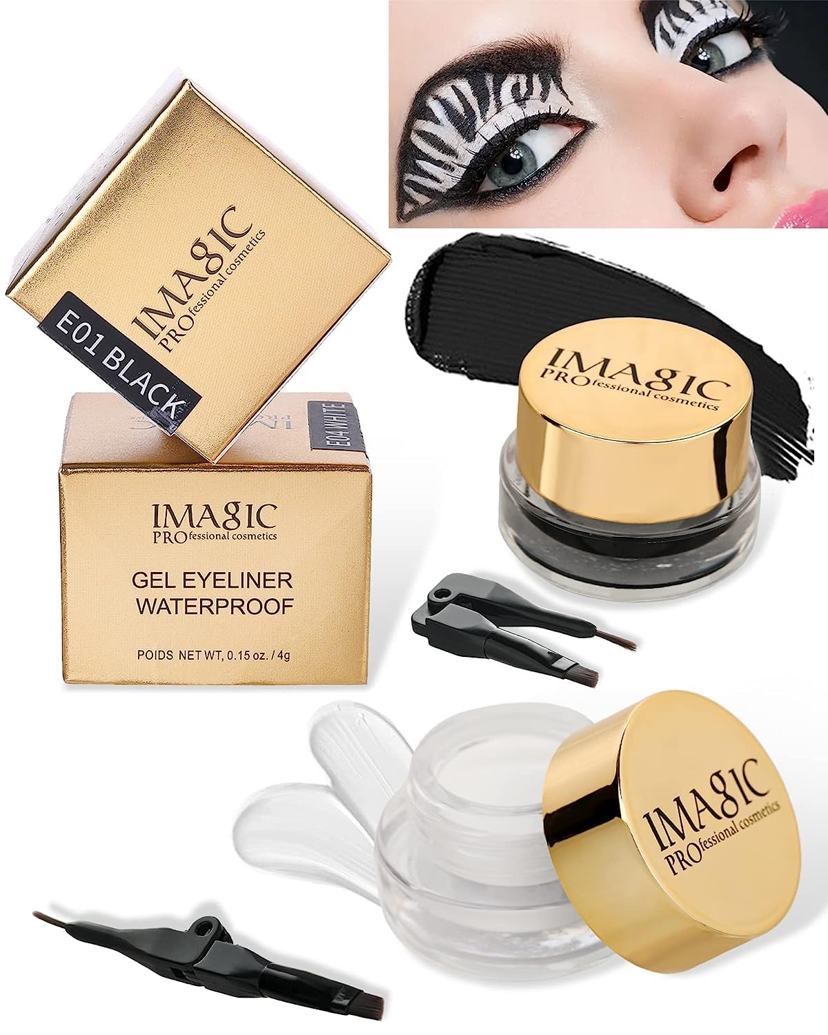 IMAGIC Gel Eyeliner, Waterproof Makeup Gel Eye Liner With Brush (4g) (01- WHITE) - Image 3