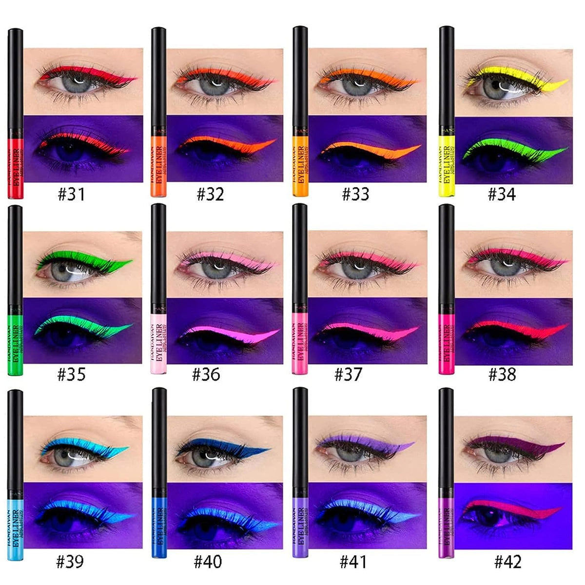 My Colors Colorful Liquid Eyeliner Set, 12 colors Matte Neon Eyeliner Pigmented Waterproof Smudgeproof Long Lasting Eye Liner Eye Makeup Gift Kit for Women C, 12 Pcs - Image 3