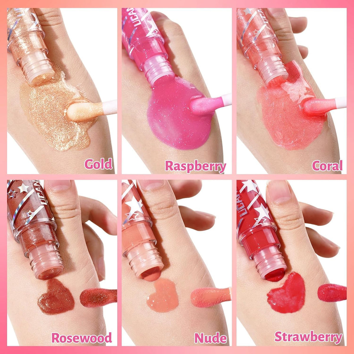 COSLUXE UCANBE 3 Color Hydrating Lip Glow Oil - Natural Plumping Lip Oil,Luxurious Non-Sticky Mositurizing Lip Top Gloss for All-Day Wear and Comfort (04- Rosewood/Nude/Strawberry) - Image 7