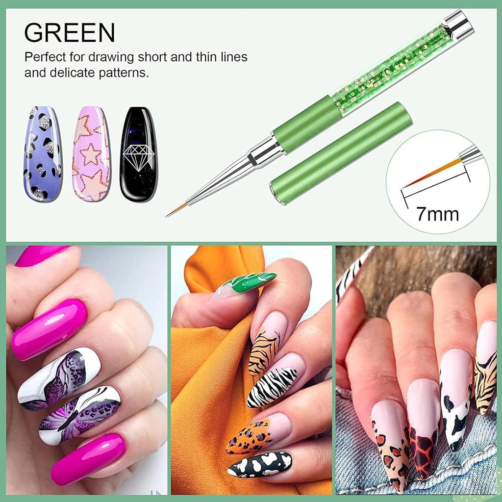 NAILWIND Nail Art Liner Brushes, 6Pcs Nail Gel Polish Painting Nail Design Brush Pen Set with Crushed Diamond Rhinestones Handle for Pulling Lines, Nail Art Design - Image 2