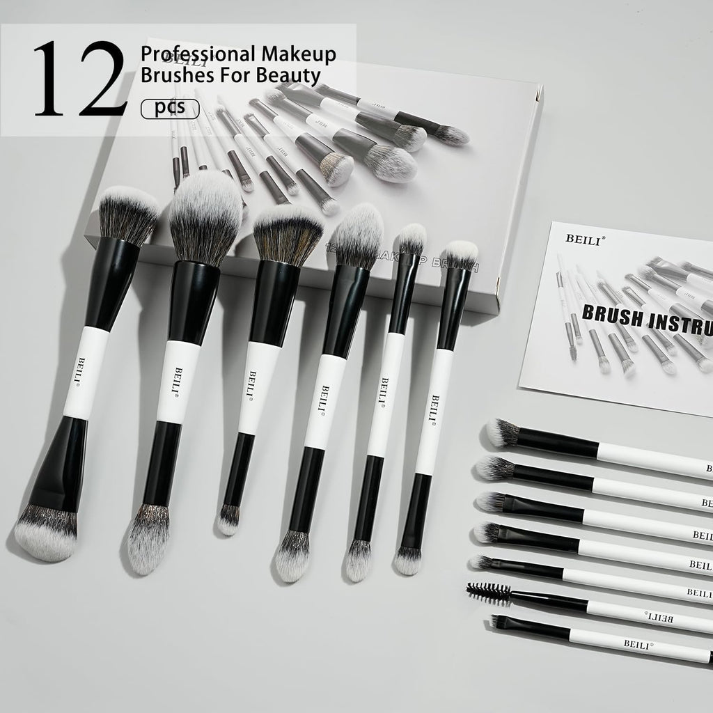 BEILI Make Up Set, 12-Piece Professional Makeup Brush Set, 18-in-12 Brush with Two Ends for Powder, Foundation, Concealer, Eyebrows, Eyeshadow, Contour, Eyeliner, Blender Brush - Image 7