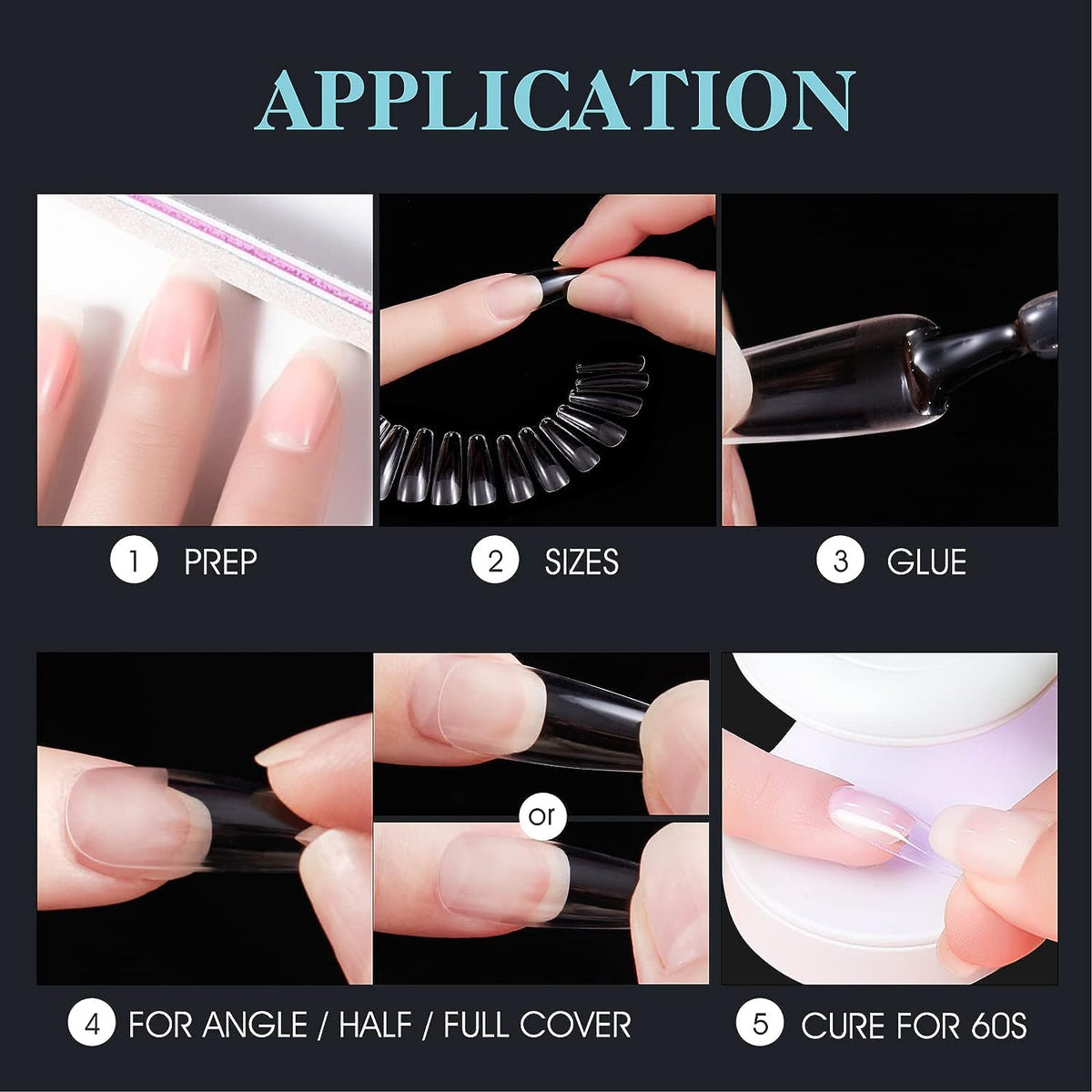 NAILWIND Gel Kit, Soft Tips, False Nails for Art Polish Soak Off Lamp Easy Extensions Acrylic Fake Press on Tips (08 - Long Coffin, 500 - PCS) - Image 8