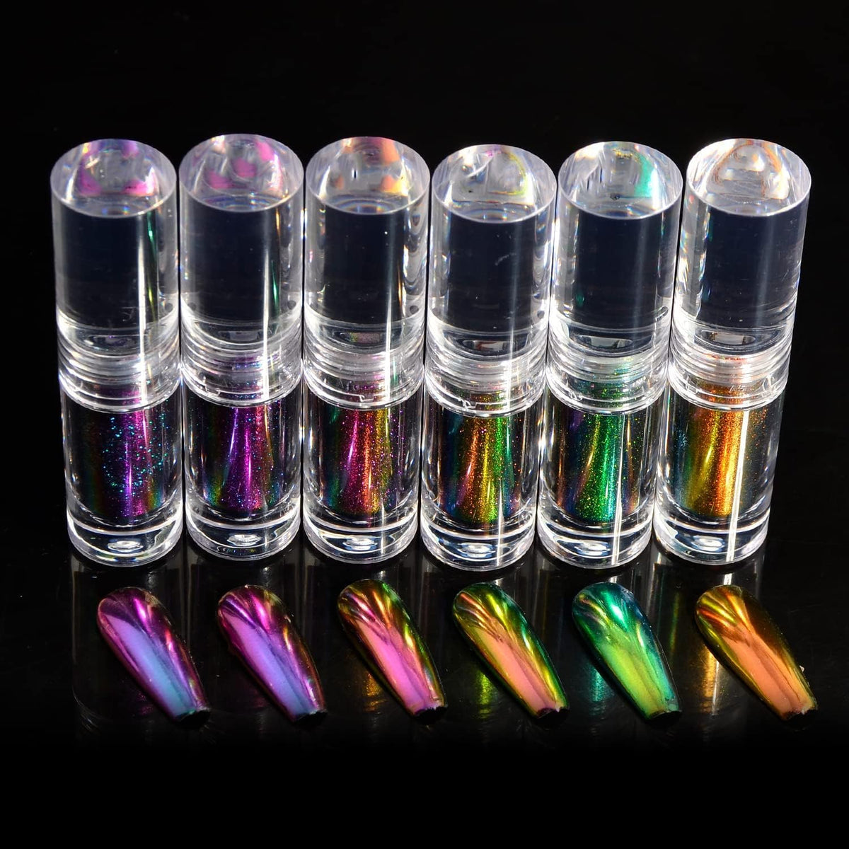 NAILWIND Pearl Liquid Nail Powder, 6 Pcs Multicolored Pearlescent Ice Aurora Dust Nail Powder, Chameleon Holographic Chrome Iridescent, Mirror Effect Pigment High Gloss Nail Art Glitter for Home DIY Nail Tips, 6X2.4g