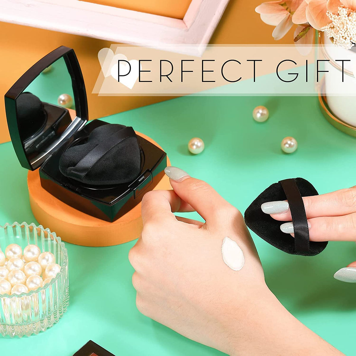 COSLUXE Makeup Blendiful Puffs,Large Face Powder Puffs Cotton Velour Tear Drop Shape and Love Shape Puff,Makeup Tool Beauty Sponges Blender (Love Heart - Mini, PACK OF 1 PCS) - Image 5