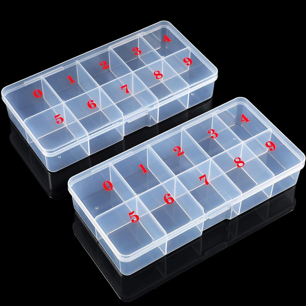 NAILWIND Nail Tip Box False Empty Nail Tips Organizer Storage Box, 10 Number Spaces Storage Case Container Nails Box Plastic Grid for Fingernail Crystal, Jewelry, Accessories WHITE