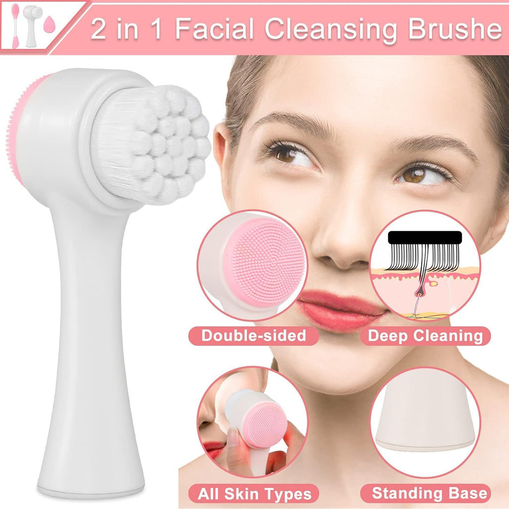 COSLUXE Manual Facial Cleansing Brush & Silicone Face Mask Applicator & Makeup Sponge, Double-Ended Facial Mask Brushes, Facial Sponge Makeup Skin Care Tool Set - Image 2