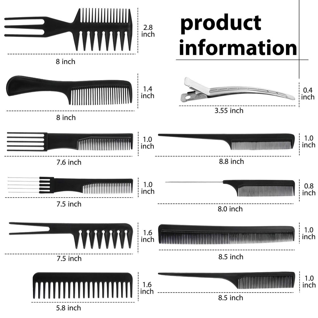 Professional 10 Pcs Hair Stylists Pro Styling Comb Set, With 12 Pack Salon Hair Styling Steel Silver Section Clips Duck Bill Clips, Hair Combs Styling Comb set, Hair Styling Comb with Silver Metal Clip for Women Men - Image 3