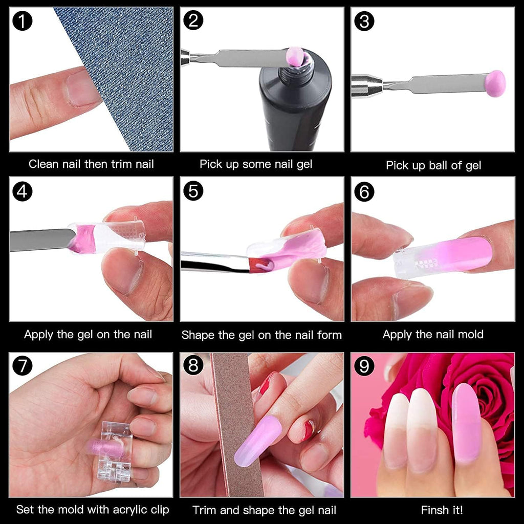 NAILWIND Poly Gel Quick Building Nail Set,100Pcs False Nail Mold Clear Nail Extension Form Tips,10 Nail Tips Clip And 1Pcs Dual-Ended Poly Extension Brush Picker For Polygel Extension,Home Salon - Image 7