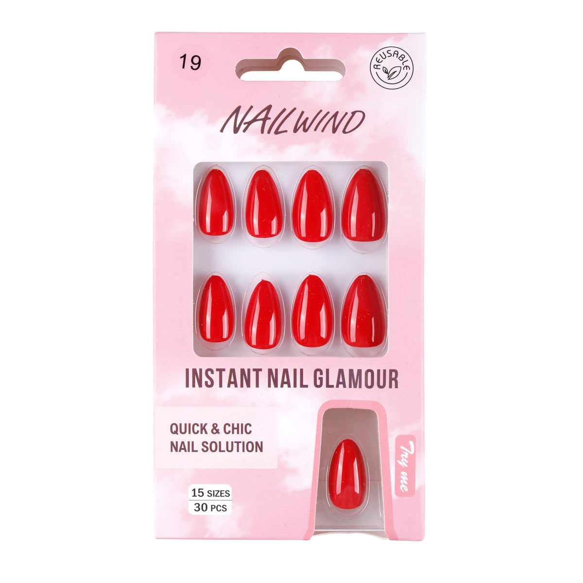 NAILWIND Almond Press On Nails Short, Press on Nail Solid Color Design Stick on Nail Simple Sweet Reusable Acrylic Nails,30PCS in 15 Sizes, for Women Nail's Art Decoration Real Red - 19 - Image 3