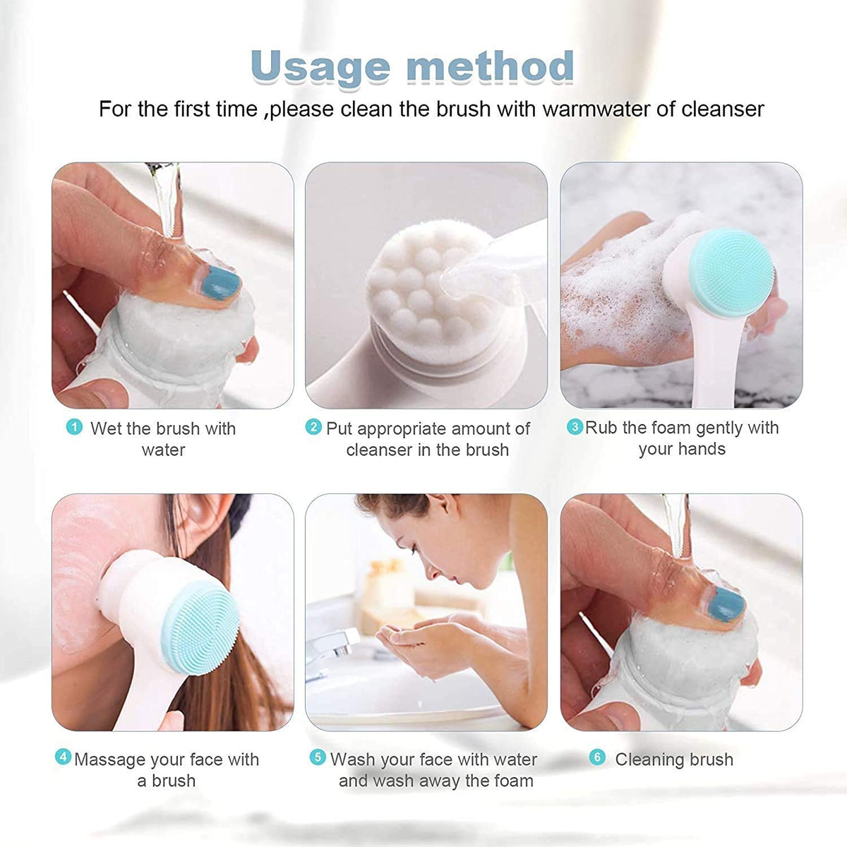 COSLUXE Manual Facial Cleansing brush, 2-in-1 Skin Care face brush, silicone facial scrubber Manual Dual Face Wash Brush for Deep Pore Exfoliation Massaging - Image 4