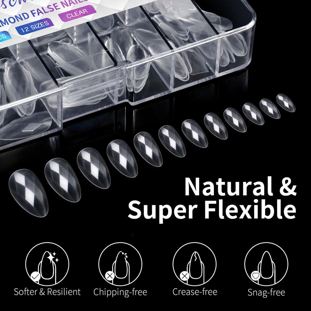 NAILWIND 3D Diamond Shape Designs False Nails,150 Pcs Soft Gel Tips Full Cover Acrylic Nail Tips, Nail Extension 14 Sizes Suitable for Nail Tips Art Salons ? Home (CLEAR, COFFIN) - Image 8