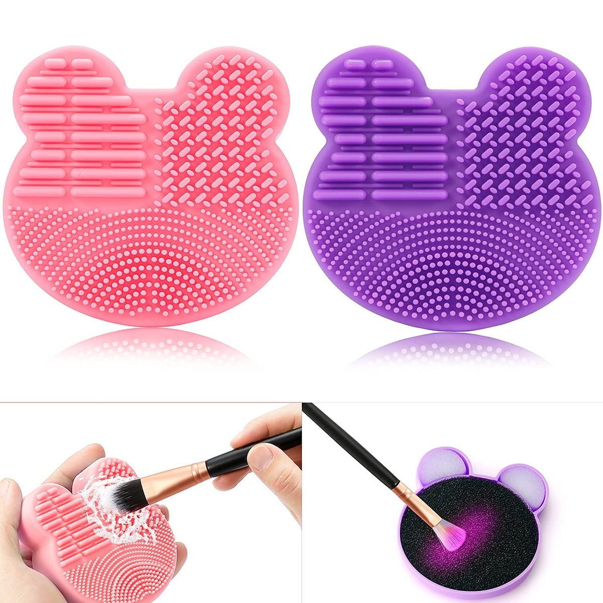 COSLUXE Makeup Brush Cleaning Mat with Color Removal Sponge, 2 in 1 Design Silicone Cleaner Pad for Dry Brush Color Switch and Wet Cleaning - Image 2