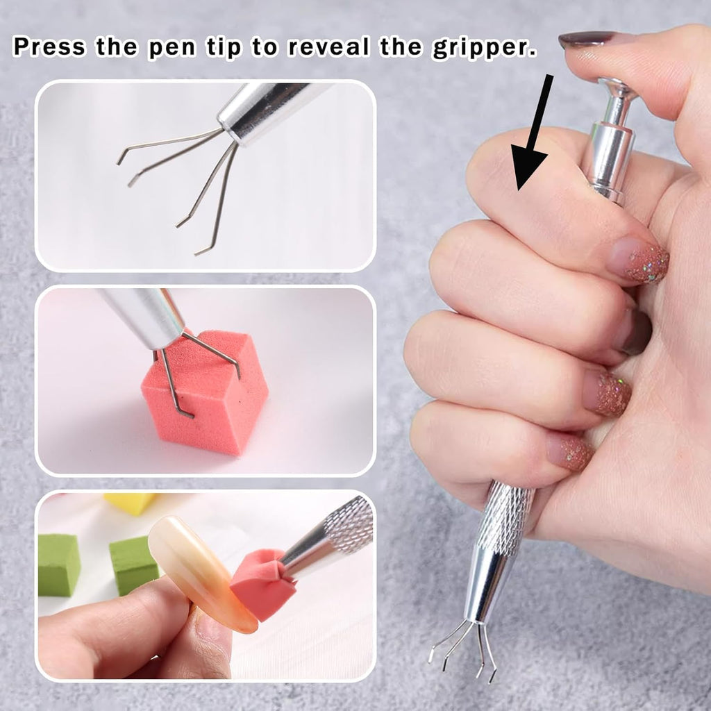 NAILWIND Nail Sponge 1 Metal Grabber with Mini Replaceable Nail Sponges Blocks for Ombre Nail Art, Stamping Tools Nail Art Tools Nail (180 Pcs) - Image 8